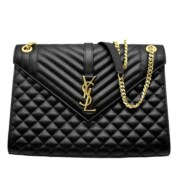 Yves Saint Laurent Handbags - YVES SAINT LAURENT Large Envelope Leather Chain Shoulder Bag Black